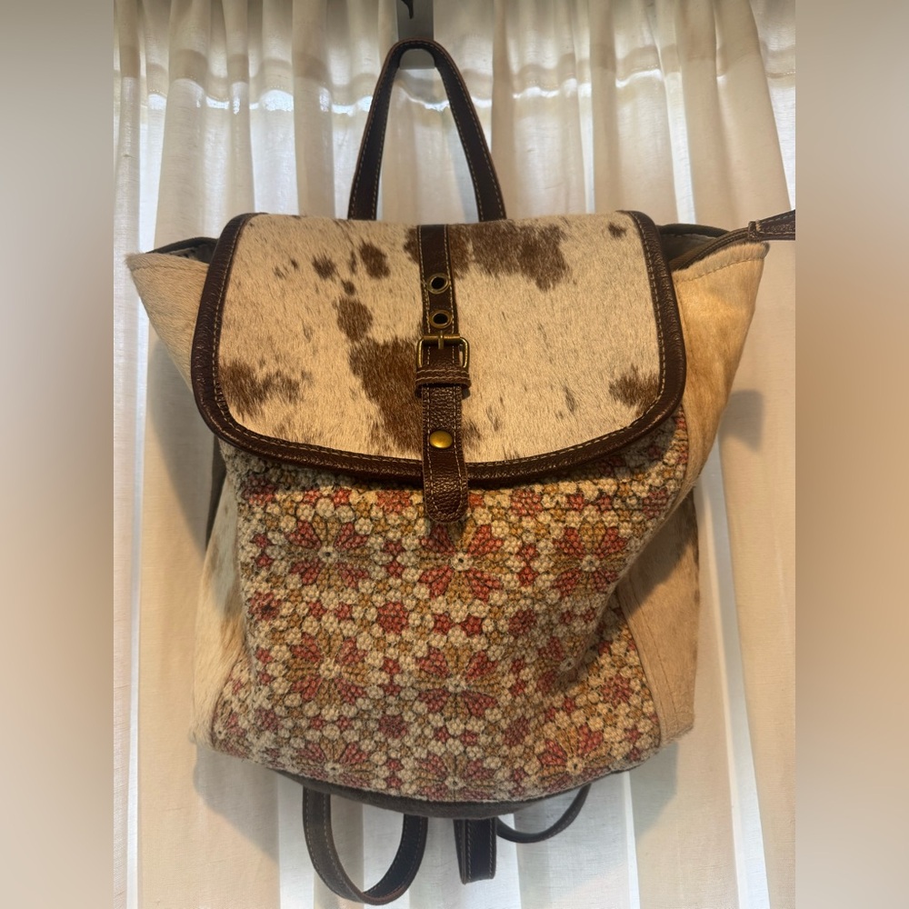 Myra Brown and Cream Patterned Women's Backpack